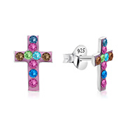 E-15975 - 925 sterling silver multi crystals stud.